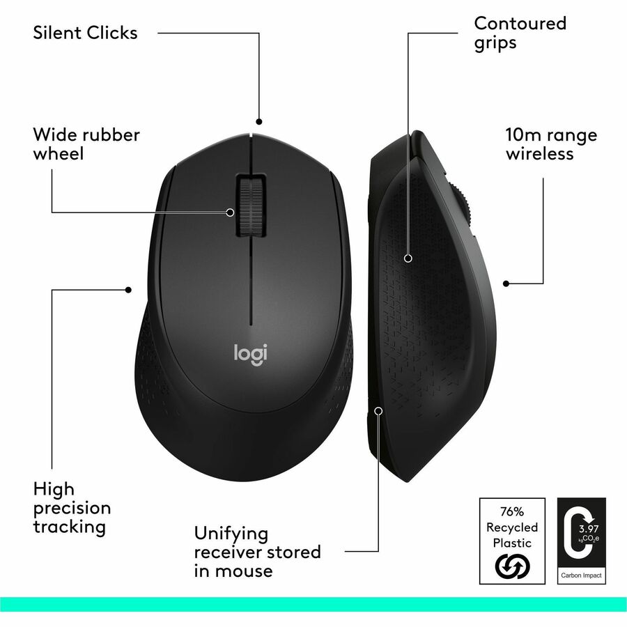 Logitech M330 SILENT PLUS Wireless Mouse, 2.4GHz with USB Receiver, Optical Tracking, Quiet & Lightweight, Black