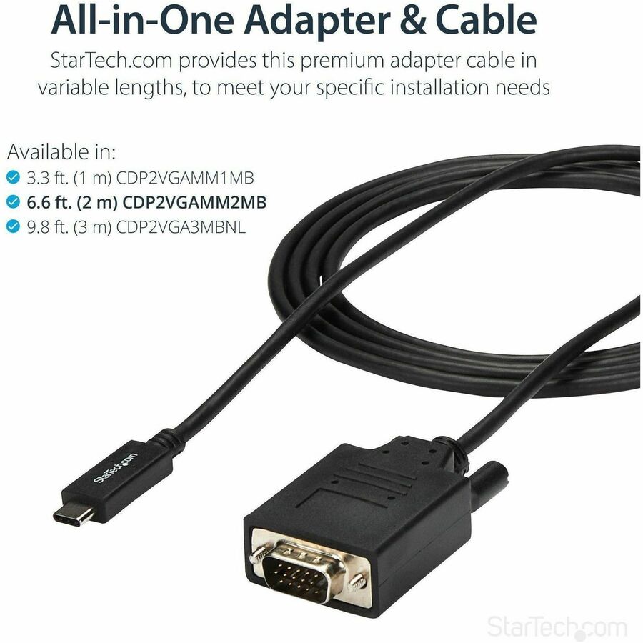 StarTech.com 6ft/2m USB C to VGA Cable - 1920x1200/1080p USB Type C DP Alt Mode to VGA Video Monitor Adapter Cable -Works w/ Thunderbolt 3