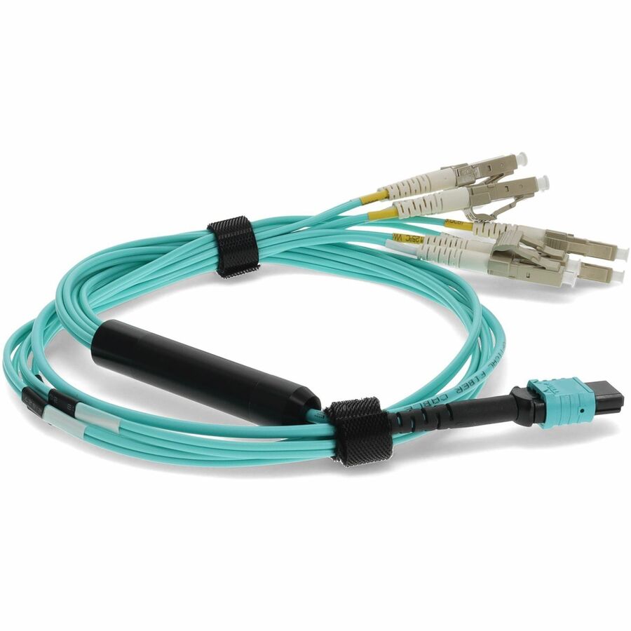 AddOn 7m MPO (Female) to 8xLC (Male) 8-Strand Aqua OM3 Fiber Fanout Cable
