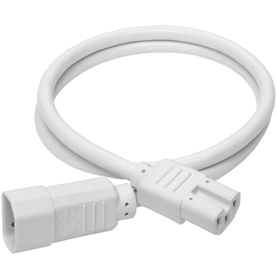 Eaton Tripp Lite Series Power Cord C14 to C15 - Heavy-Duty, 15A, 250V, 14 AWG, 3 ft. (0.91 m), White