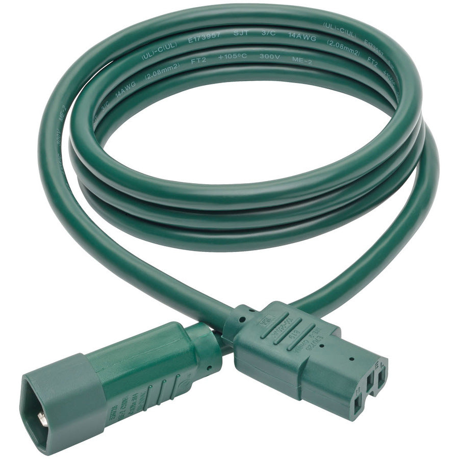 Eaton Tripp Lite Series Power Cord C14 to C15 - Heavy-Duty, 15A, 250V, 14 AWG, 6 ft. (1.83 m), Green