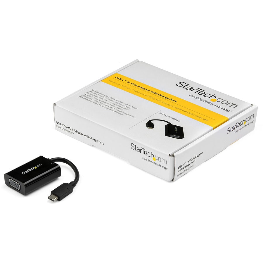 StarTech.com USB C to VGA Adapter with 60W Power Delivery Pass-Through - 1080p USB Type-C to VGA Video Converter w/ Charging - Black