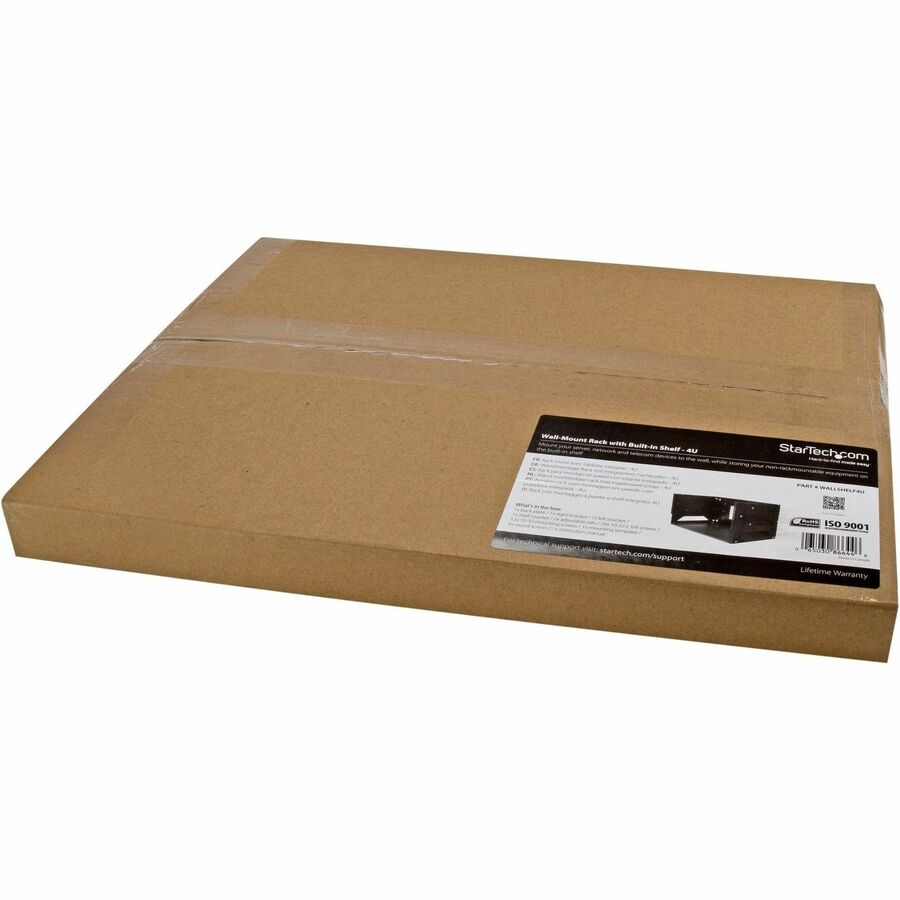 StarTech.com 2-Post 4U Open Frame Wall Mount Network Rack with Built-in Shelf and Adjustable Depth, Computer Rack for IT Equipment, TAA~