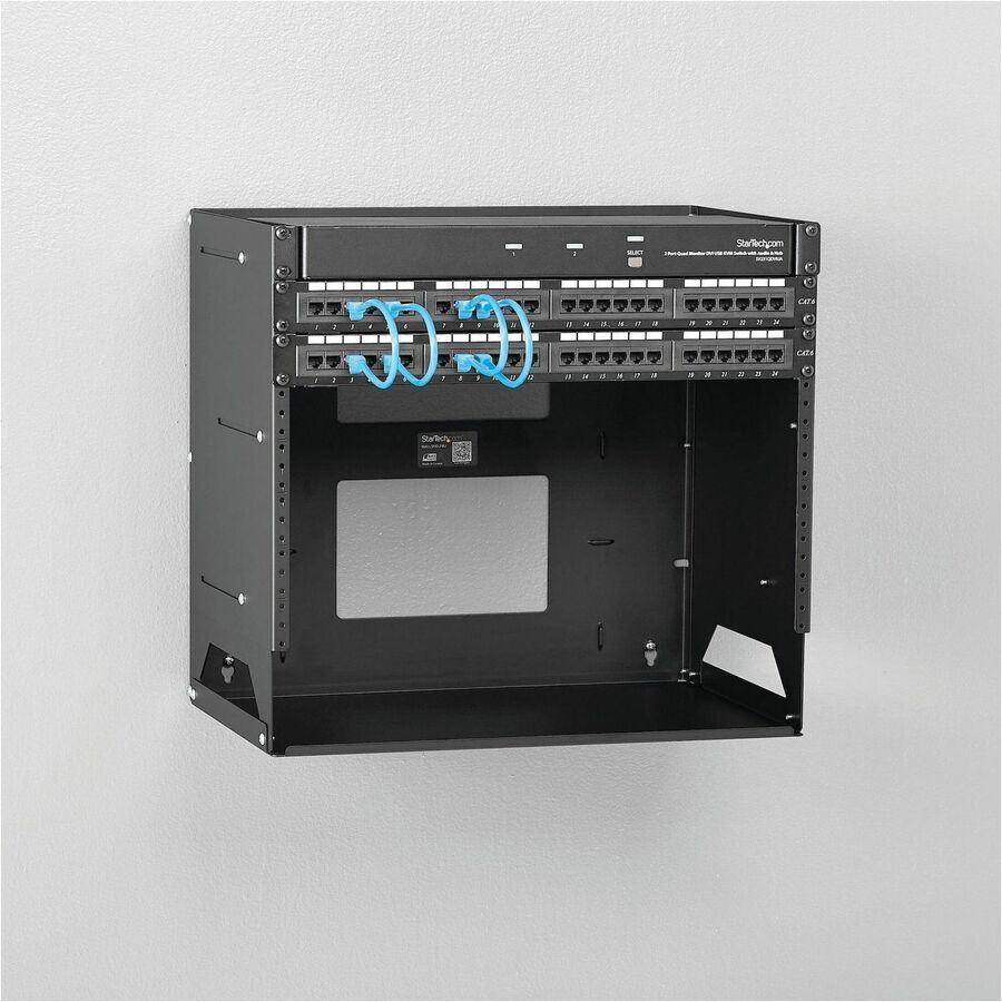 StarTech.com 2-Post 8U Open Frame Wall Mount Network Rack with Built-in Shelf and Adjustable Depth, Computer Rack for IT Equipment, TAA~