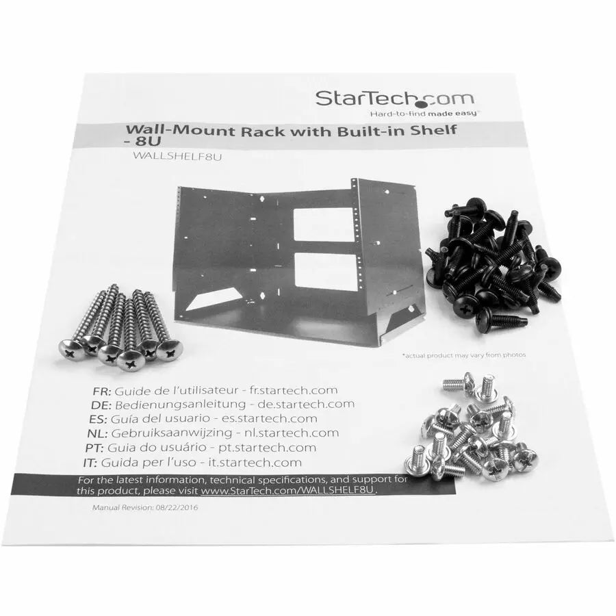 StarTech.com 2-Post 8U Open Frame Wall Mount Network Rack with Built-in Shelf and Adjustable Depth, Computer Rack for IT Equipment, TAA~