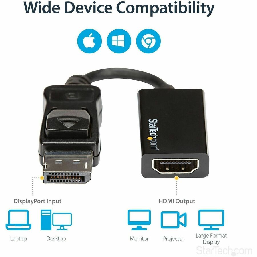 StarTech.com DisplayPort to HDMI Adapter, 4K 60Hz Active DP 1.4 to HDMI 2.0 Video Converter for Monitor/Display, Latching DP Connector