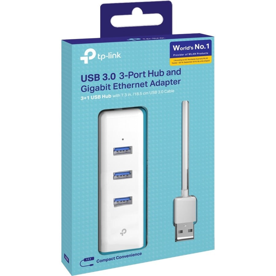 TP-Link (UE330) - USB 3.0 to Ethernet Adapter, Portable 3-port USB Hub with 1 Gigabit