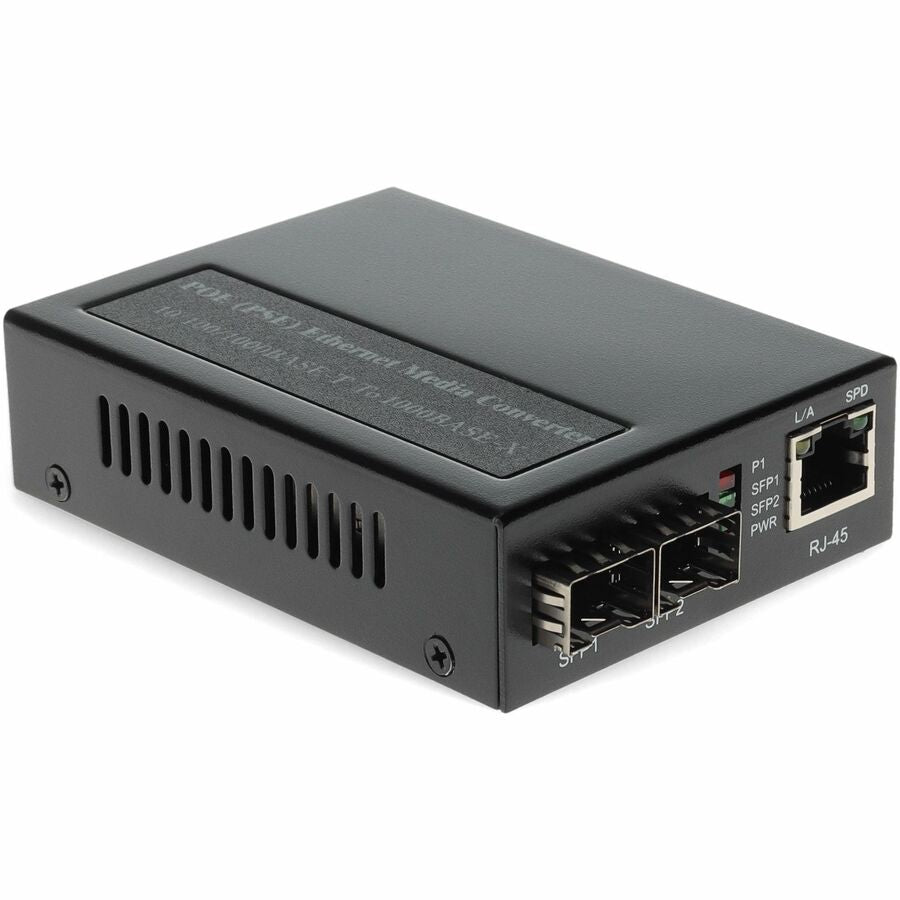 AddOn 10/100/1000Base-TX(RJ-45) to 2 Open SFP Port POE+ Media Converter