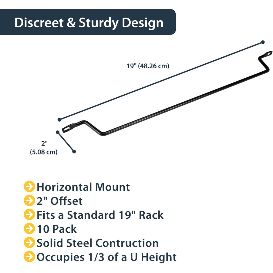 StarTech.com Horizontal Cable Lacing Bars with 2 in. Offset for Racks - Horizontal Cable Manager - 10 Pack