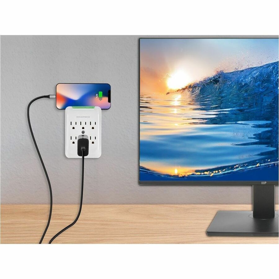 Monoprice 6 Outlet Power Surge Protector Slim Wall Tap - 540 Joules