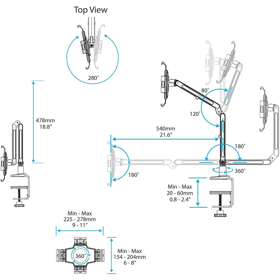 StarTech.com Desk-Mount Tablet Arm - Articulating - For 9" to 11" Tablets - iPad or Android Tablet Holder - Lockable - Steel - White
