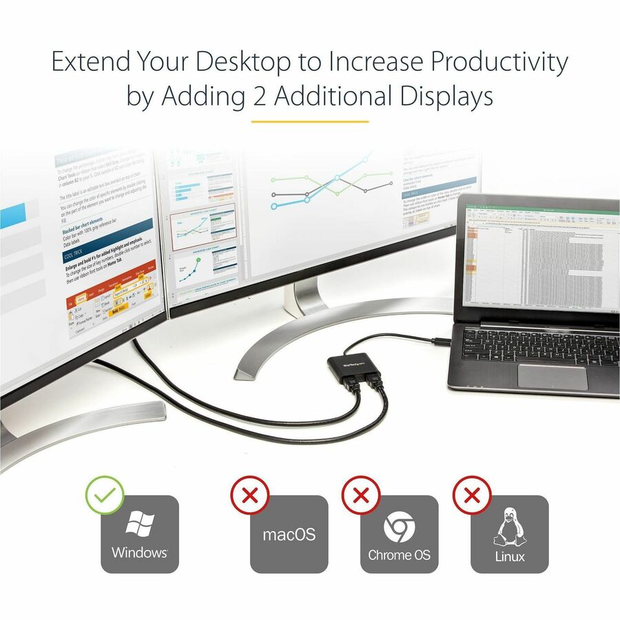 StarTech.com USB 3.0 to Dual HDMI Adapter, USB to 2x HDMI Monitor Converter for Windows (no support for macOS/ChromeOS/Linux) - TAA