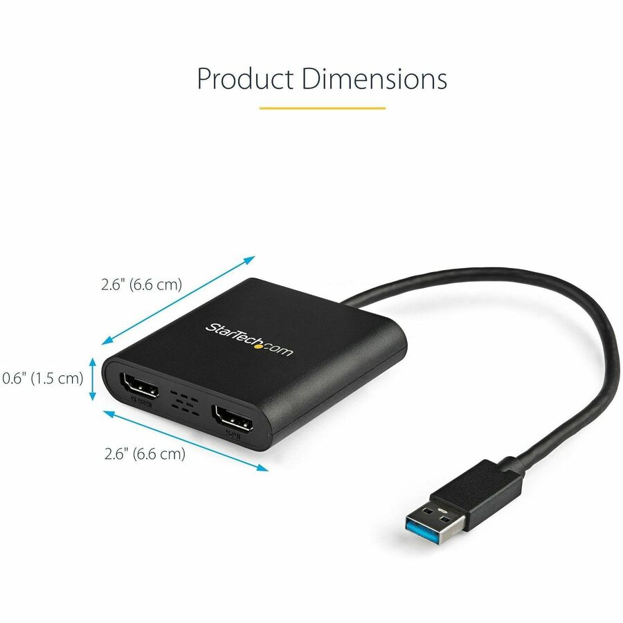StarTech.com USB 3.0 to Dual HDMI Adapter, USB to 2x HDMI Monitor Converter for Windows (no support for macOS/ChromeOS/Linux) - TAA