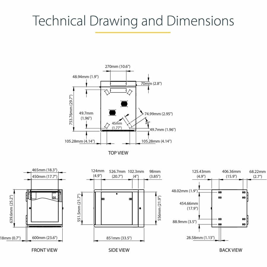 StarTech.com 4-Post 12U Wall Mount Network Cabinet, 19" Hinged Wall-Mounted Server Rack for IT Equipment, Flexible Lockable Rack Enclosure
