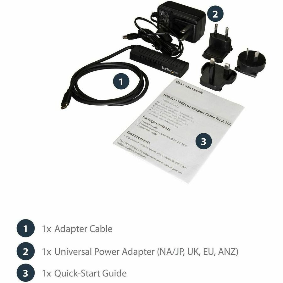 StarTech.com USB C to SATA Adapter Cable for 2.5"/3.5" SSD/HDD Drives - USB 3.1 (10Gbps) Hard Drive Adapter Cable - SATA USB adapter