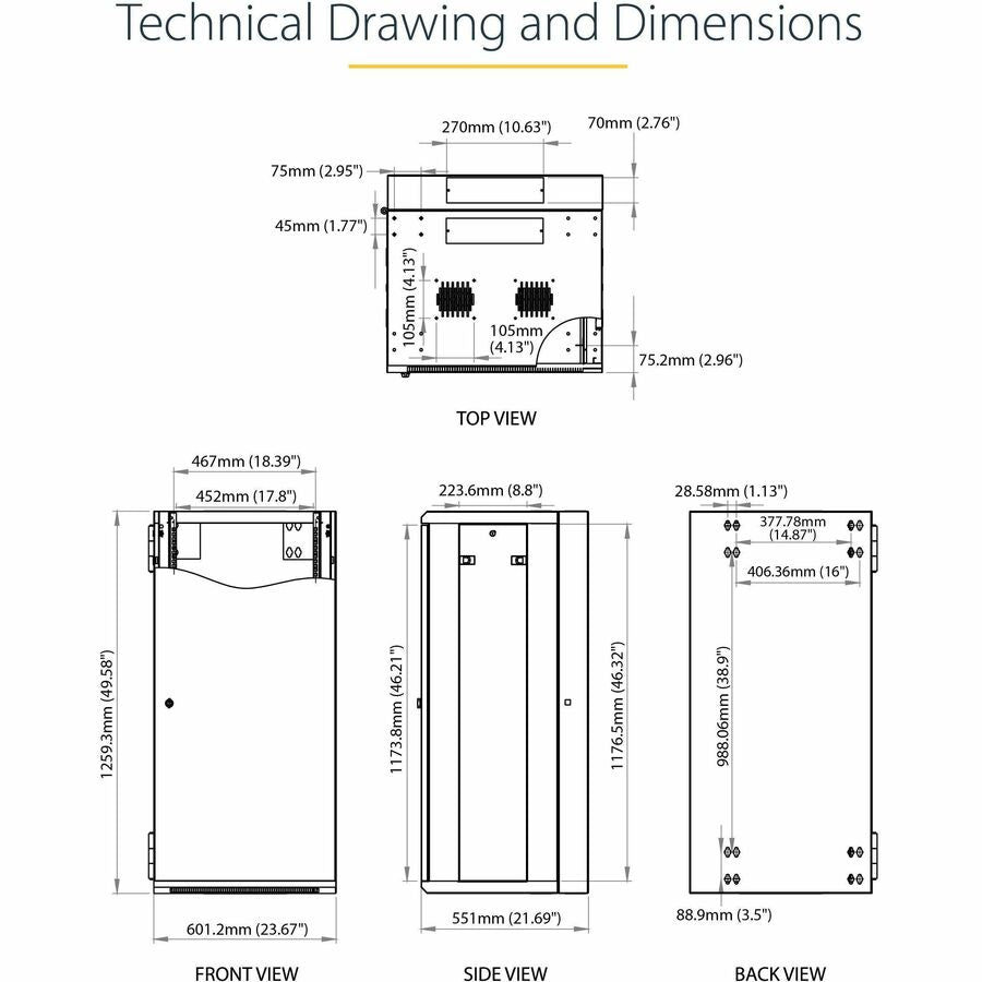 StarTech.com 4-Post 26U Wall Mount Network Cabinet, 19" Hinged Wall-Mounted Server Rack for Data / IT Equipment, Lockable Rack Enclosure