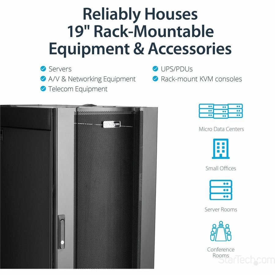 StarTech.com 4-Post 25U Server Rack Cabinet, 19" Data Rack Cabinet for Computer / IT Equipment, Home Network Rack, Half Height Server Rack
