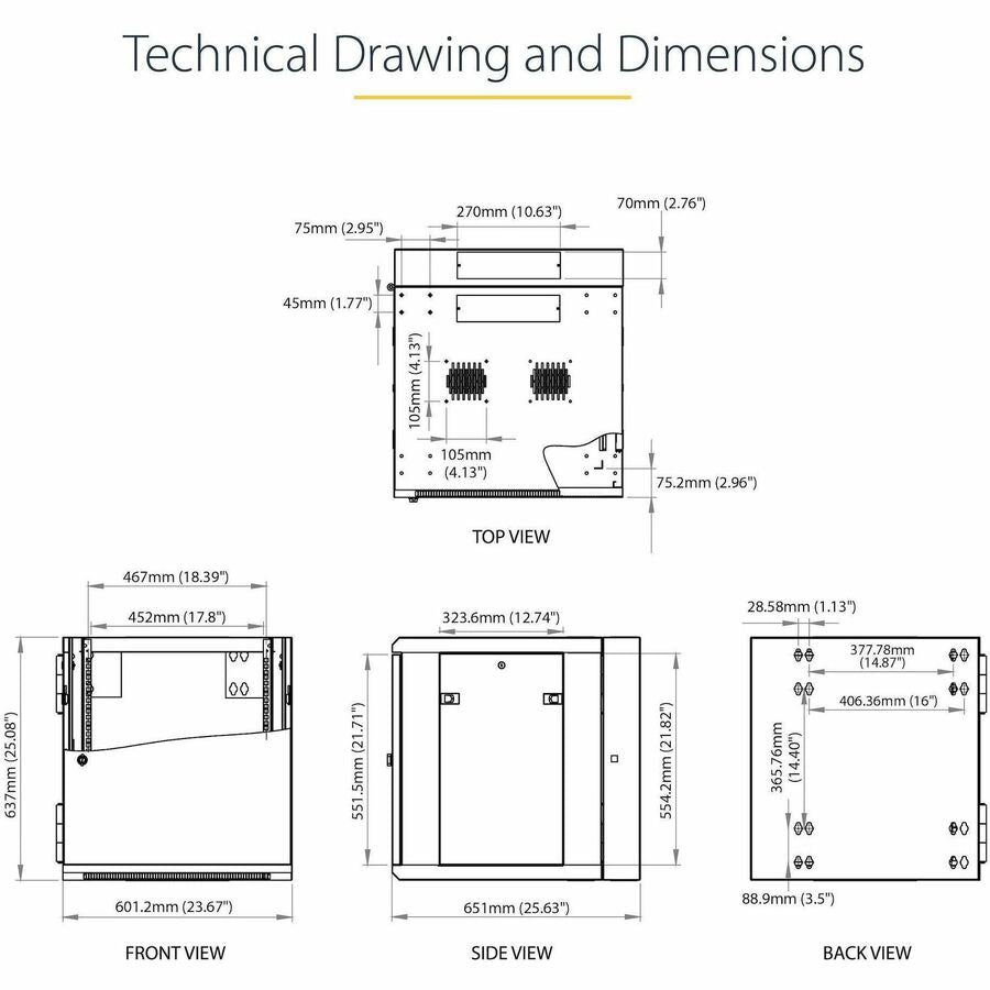StarTech.com 4-Post 12U Wall Mount Network Cabinet, 19" Hinged Wall-Mounted Server Rack for IT Equipment, Flexible Lockable Rack Enclosure