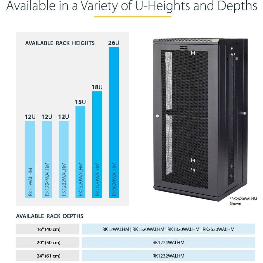 StarTech.com 4-Post 15U Wall Mount Network Cabinet, 19" Hinged Wall-Mounted Server Rack for Data / IT Equipment, Lockable Rack Enclosure