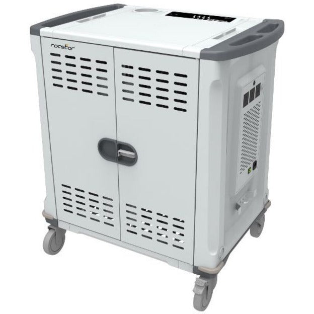 Rocstor Volt® C42 Charging Cart with Intelligent Power Charging - Up to 42 Device Intelligent Power Charging Cart for Notebooks, Chromebook®, MacBook®, and Macbook® Pro- 3 Slide-out shelves - Push Handle - 4 Heavy Duty 5" Casters - Steel C