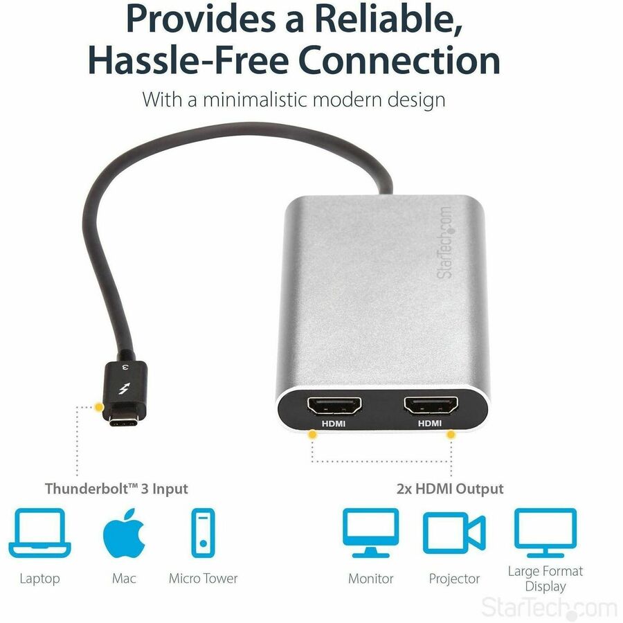 StarTech.com Thunderbolt 3 to Dual HDMI 2.0 Adapter - 4K 60Hz Dual Monitor TB3 HDMI Video Adapter - Thunderbolt 3 Certified -Mac & Windows