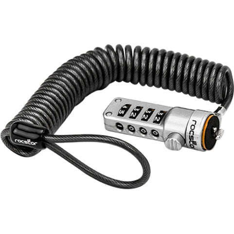 Rocstor Rocbolt Portable Security Cable With Combination Lock and Self-Coiling Steel Cable - Resettable - 4-digit - Galvanized Steel, Zinc Alloy - 6 ft - For Notebook, Docking Station, Desktop Computer, Monitor (Compatible to Kensington® K64670AM) POR