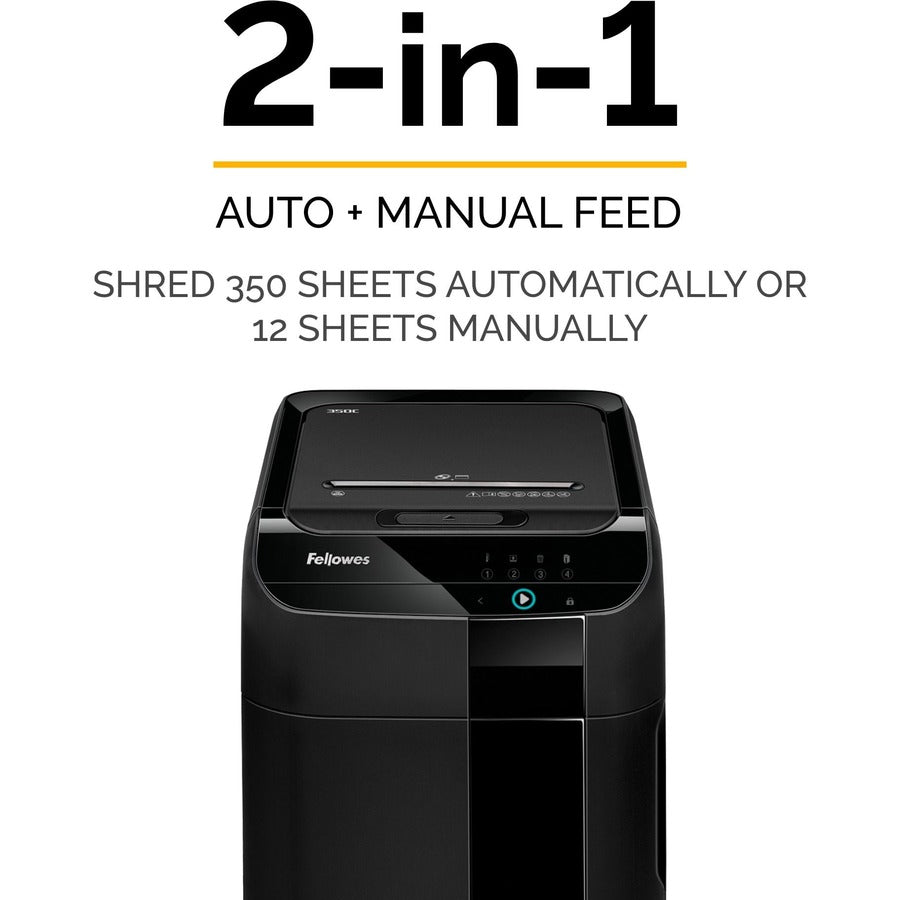 Fellowes® AutoMax™ 350C Cross-Cut Commercial Office Auto Feed 2-in-1 Paper Shredder with 350 Sheet Capacity