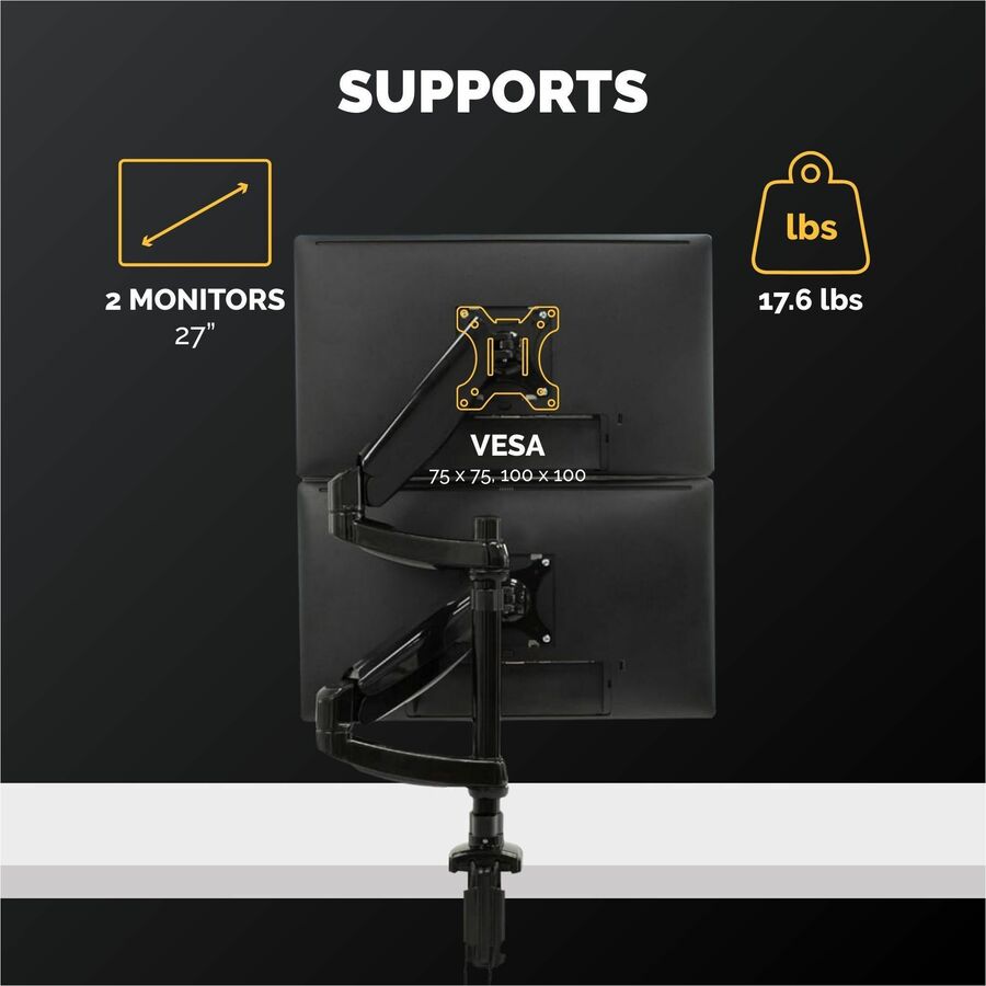 Fellowes Platinum Series High Quality Dual and Dual Stacking Monitor Arm for 27 Inch(stacking) and 32 Inch(side by side) Monitors, Full Motion, 360° Rotation, VESA Mount with Grommet or Clamp, USB Ports, Ergonomic, Black