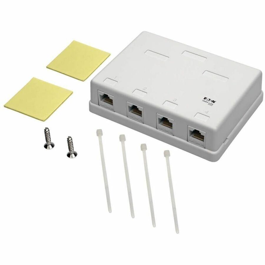 Eaton Tripp Lite Series Pre-Configured Unshielded Cat6 4-Port Surface-Mount Box, 110 IDC, RJ45, White