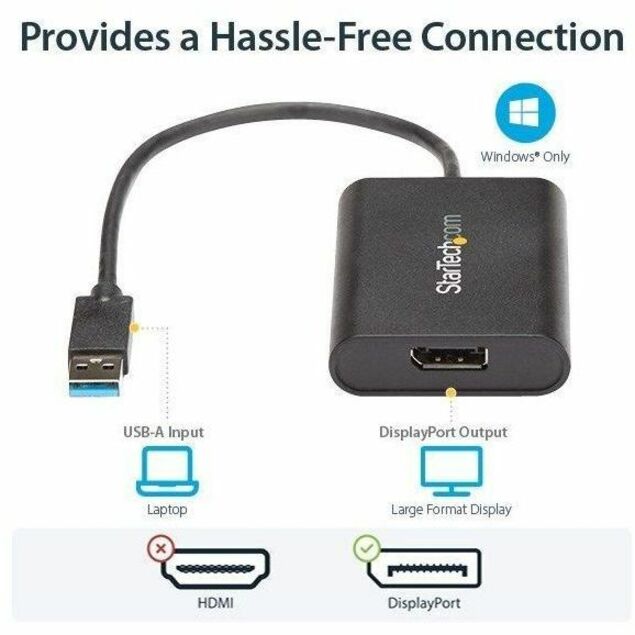 StarTech.com USB 3.0 to DisplayPort Adapter, USB DP Monitor Converter for Windows, 4K (no support for macOS/ChromeOS/Linux) - TAA