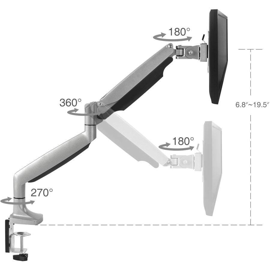 High Premium Aluminum Gas Spring Desk Mount - 13" to 32" - Single Monitor - Max load 19.8Ibs, VESA 75x75/100x100mm