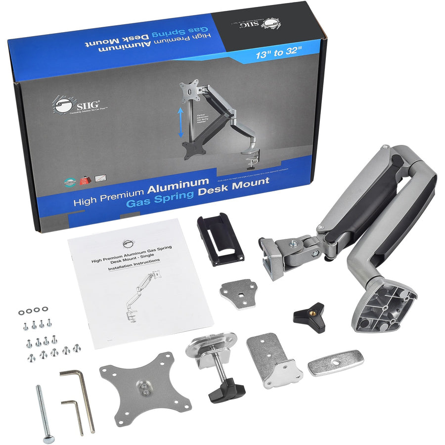 High Premium Aluminum Gas Spring Desk Mount - 13" to 32" - Single Monitor - Max load 19.8Ibs, VESA 75x75/100x100mm