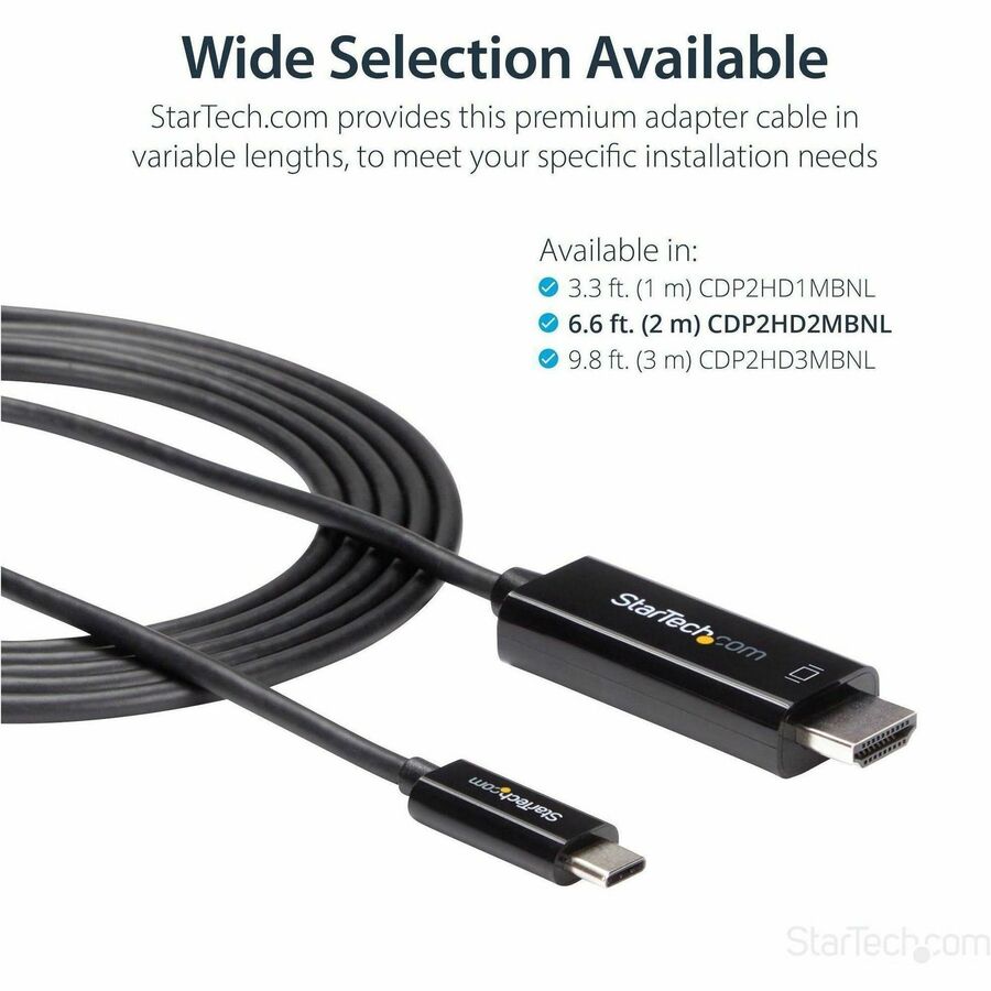 StarTech.com 6ft (2m) USB C to HDMI Cable - 4K 60Hz USB Type C DP Alt Mode to HDMI 2.0 Video Display Adapter Cable - Works w/Thunderbolt 3