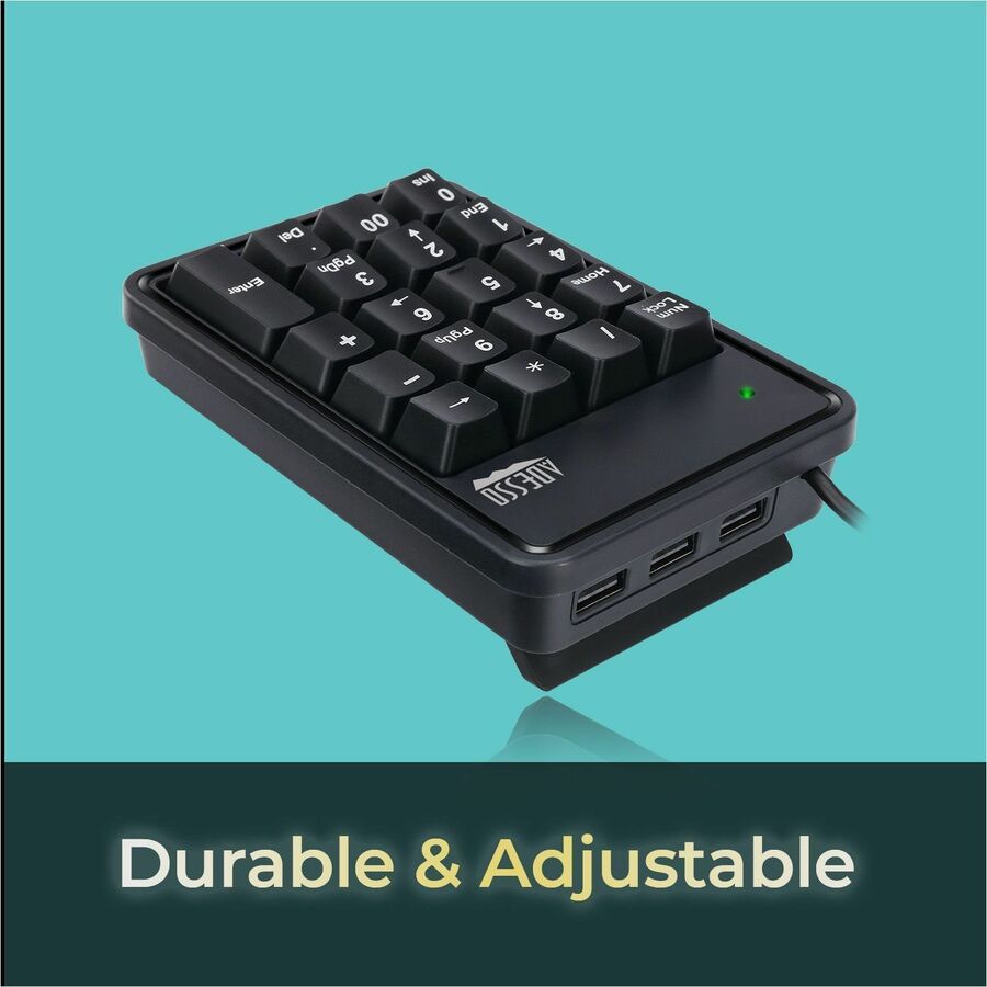 Adesso 19-Key Mechanical Keypad with 3-Port USB Hub