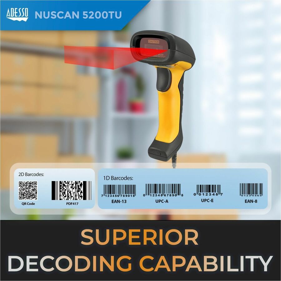 Adesso NuScan 5200TU- Antimicrobial & Waterproof 2D Barcode Scanner