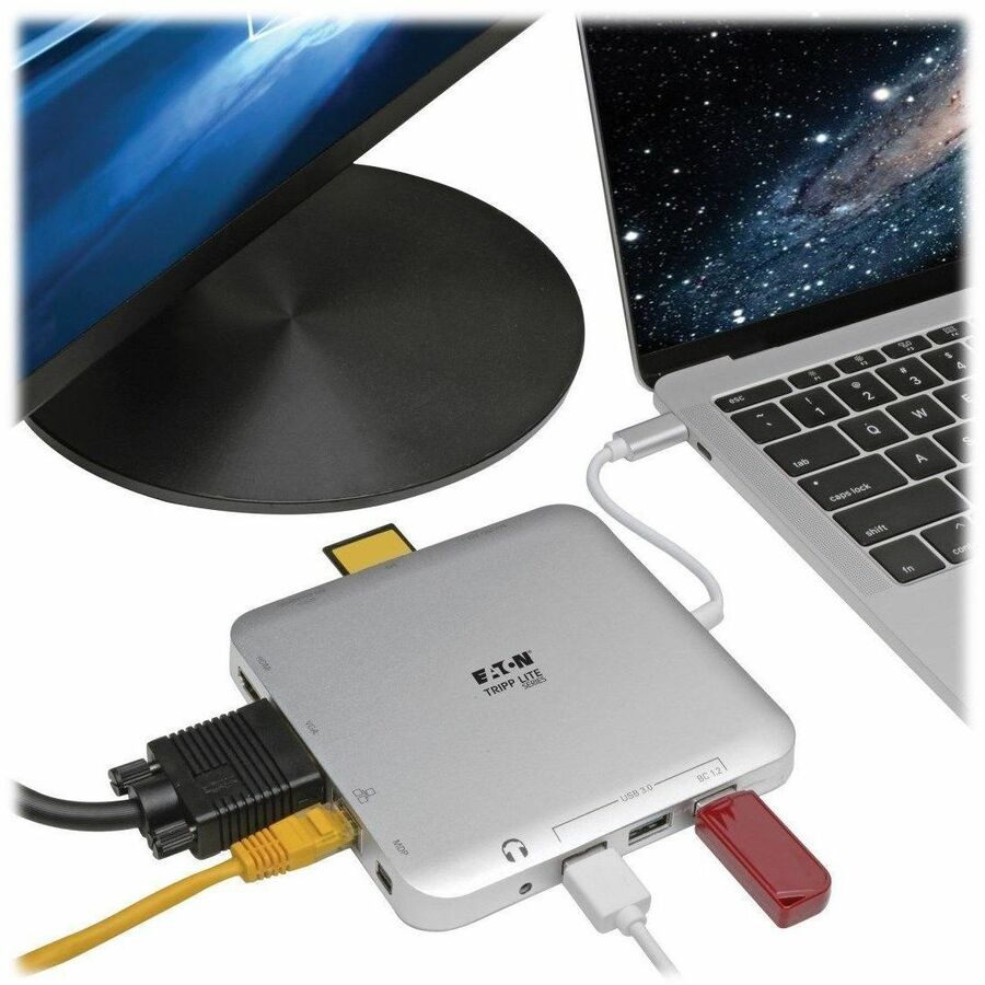 Eaton Tripp Lite Series USB-C Dock, Dual Display - 4K HDMI/mDP, VGA, USB 3.x (5Gbps), USB-A/C Hub, GbE, 60W PD Charging