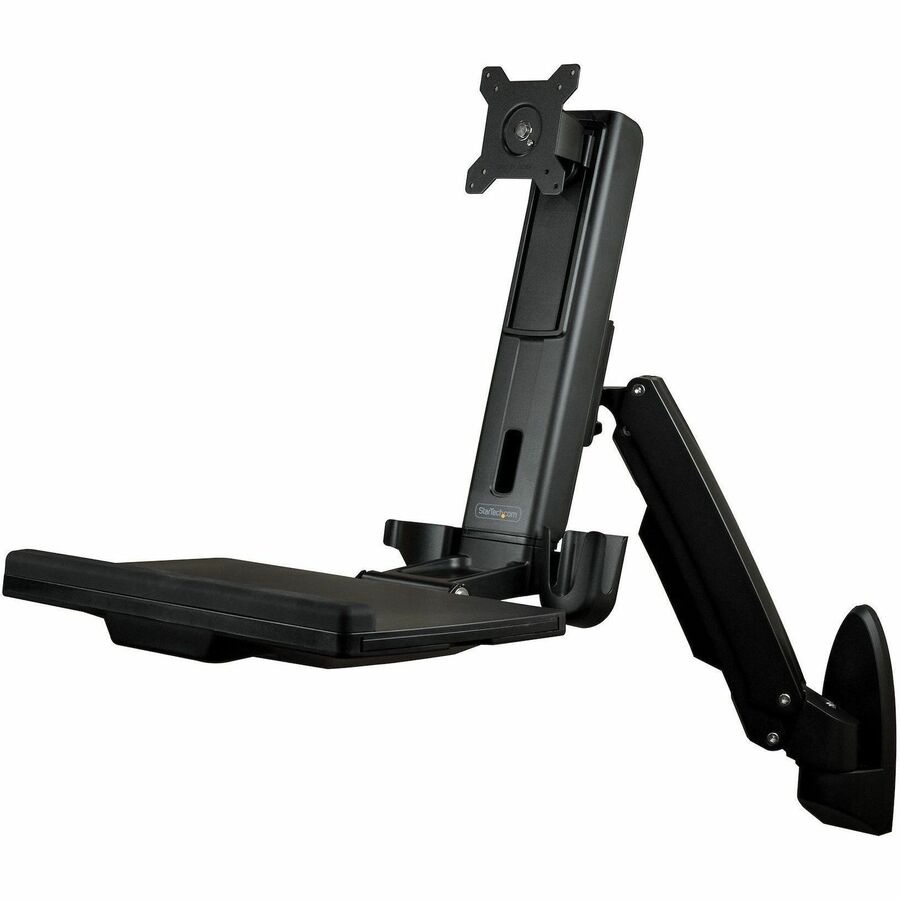 StarTech.com Wall Mount Workstation, Full Motion Standing Desk, Ergonomic Height Adjustable Monitor & Keyboard Tray Arm, For VESA Display