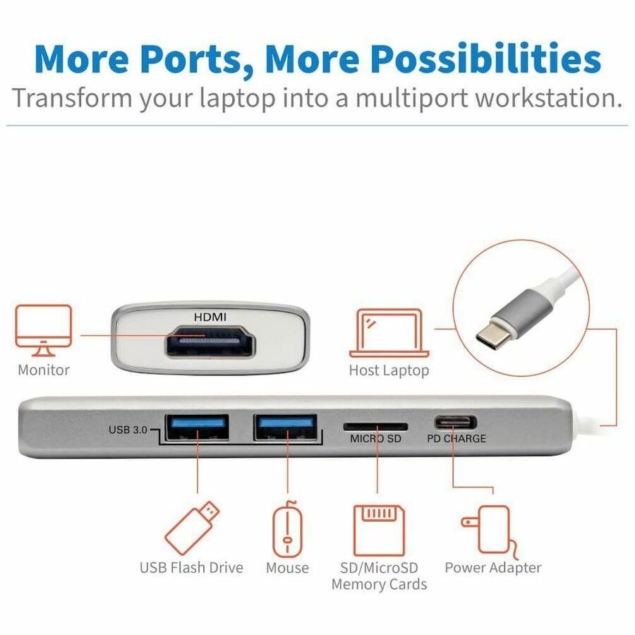 Eaton Tripp Lite Series USB-C Dock - 4K HDMI, USB 3.x (5Gbps), USB-A Hub Ports, Memory Card, 60W PD Charging