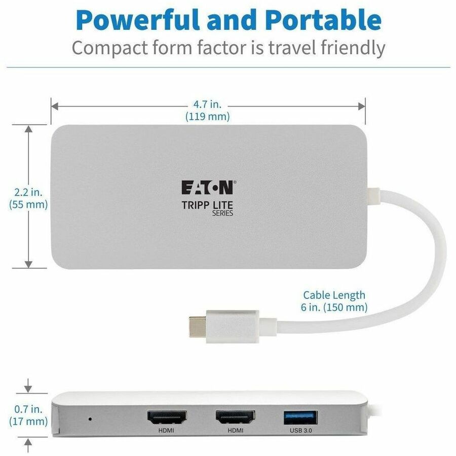 Eaton Tripp Lite Series USB-C Dock, Triple Display - HDMI, VGA, USB 3.x (5Gbps), USB-A Hub, 60W PD Charging