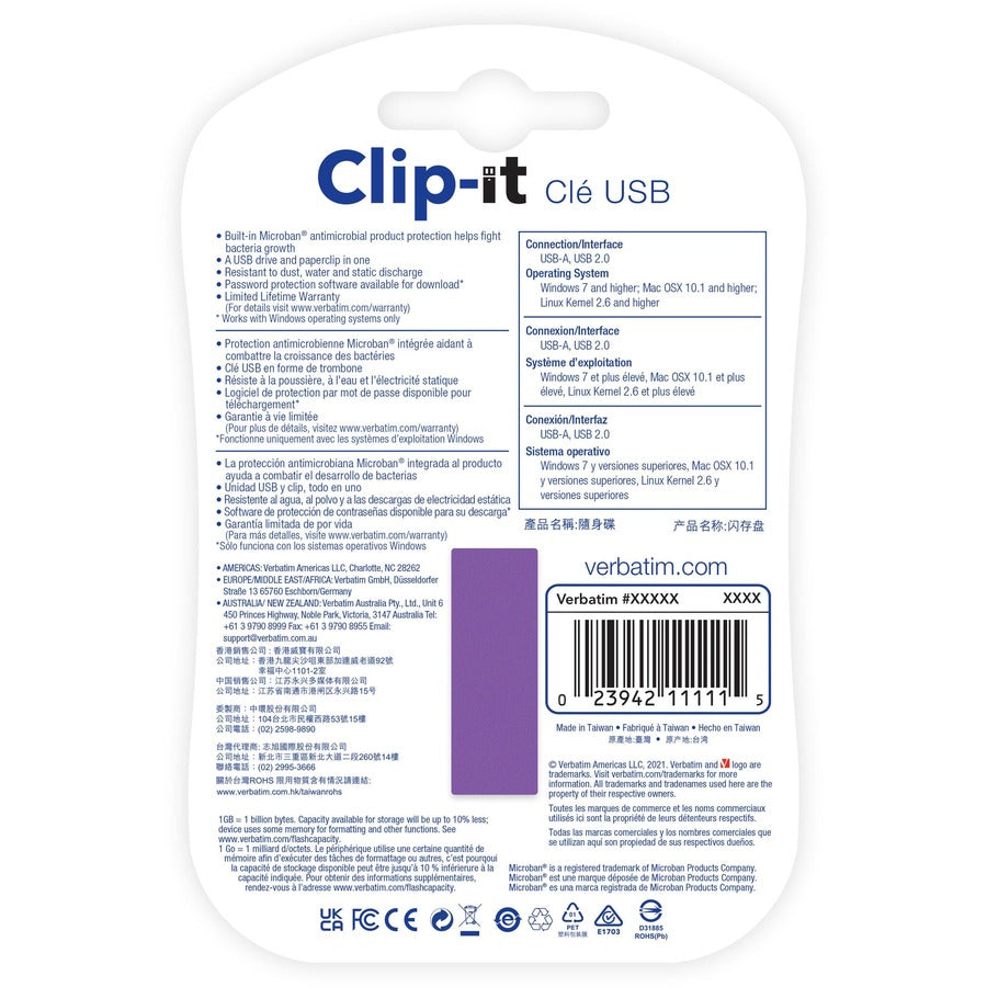 16GB Clip-it USB Flash Drive - Violet