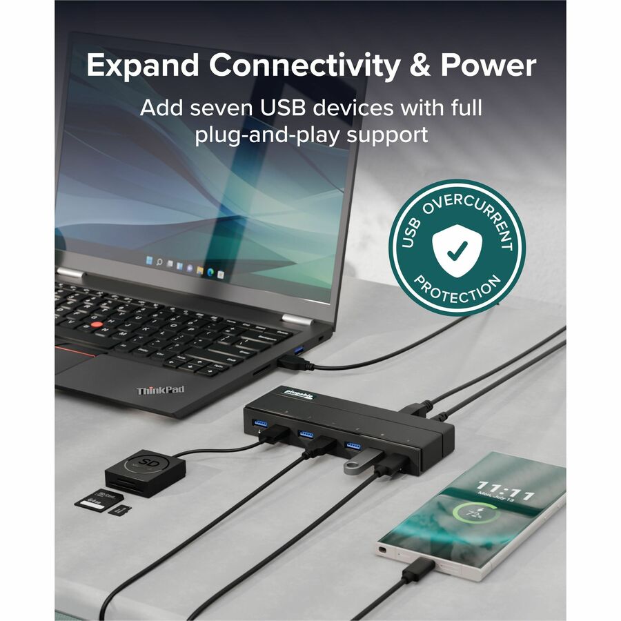 Plugable 7-Port USB 3.0 Hub with 36W Power Adapter