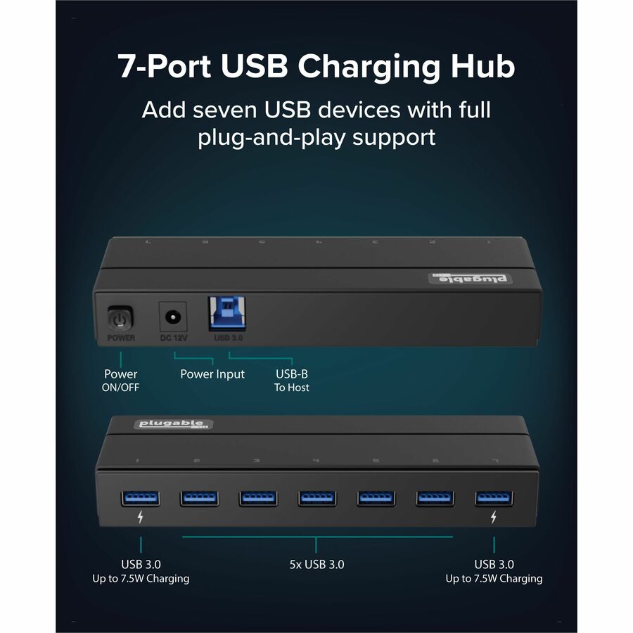 Plugable 7-Port USB 3.0 Hub with 36W Power Adapter