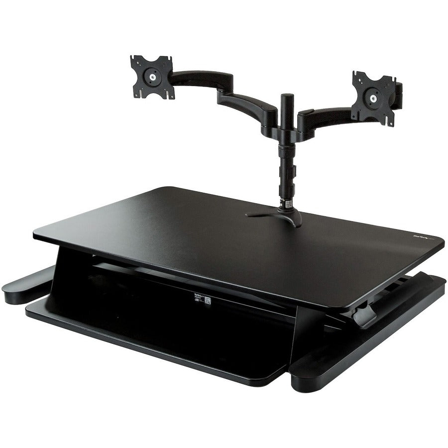 StarTech.com Dual Monitor Sit Stand Desk Converter - 35" Wide - Height Adjustable Standing Desk Solution -Dual Arms for up to 24" Monitors