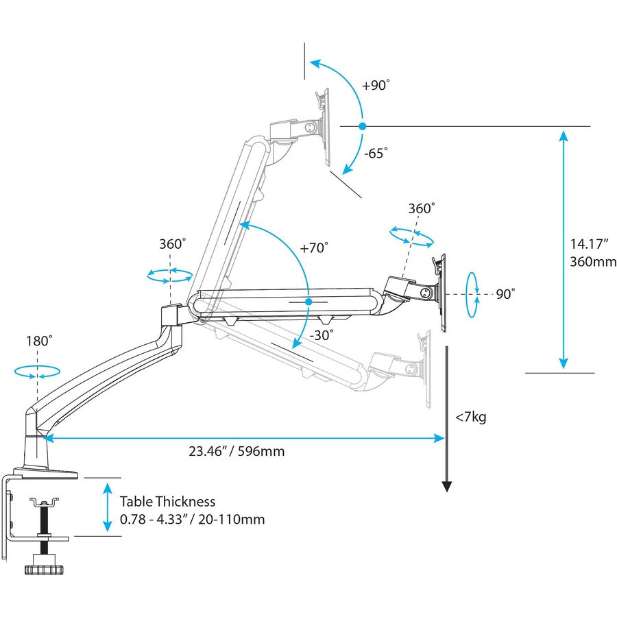 StarTech.com Sit-Stand Desk Converter with Monitor Arm - Up to 26" Monitor - 35†Wide Work Surface - Height Adjustable Standing Desk Converter