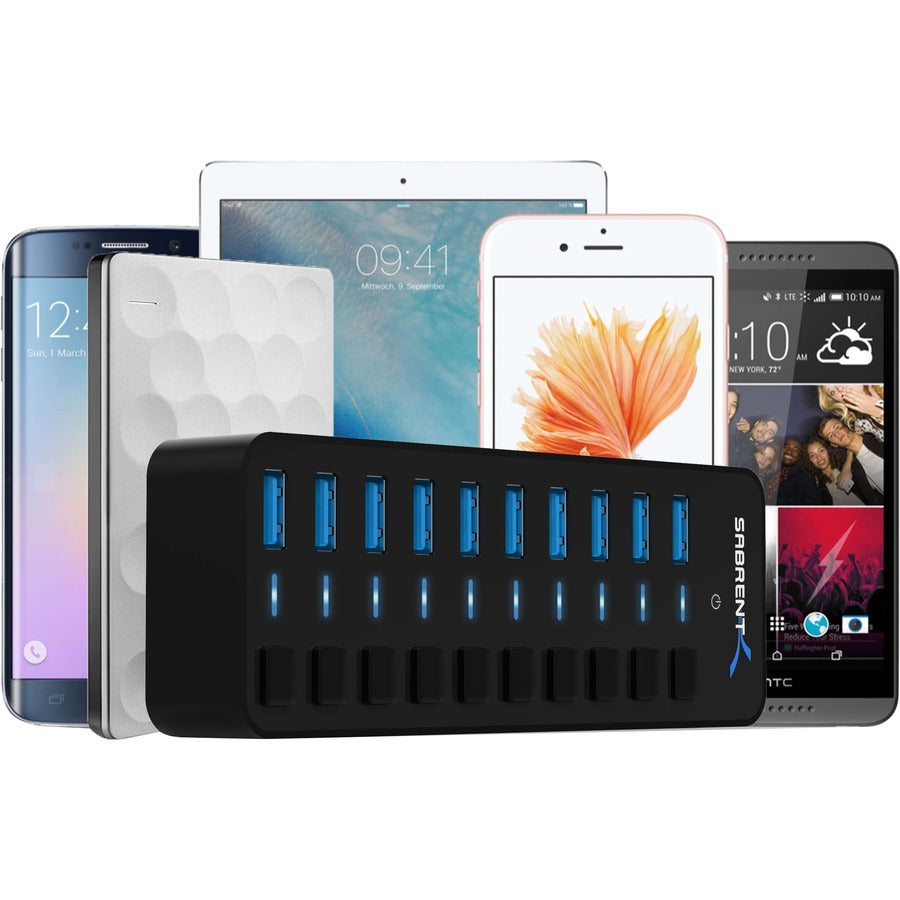 Sabrent 10-Port 60W USB 3.0 Hub with Individual Power Switches and LEDs (HB-BU10)
