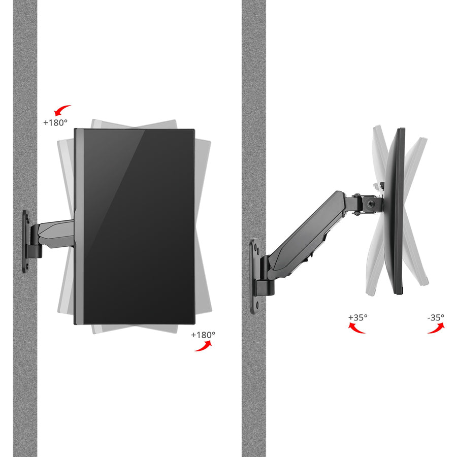 Aluminum Wall Mount Gas Spring Monitor Arm - 17" to 32"