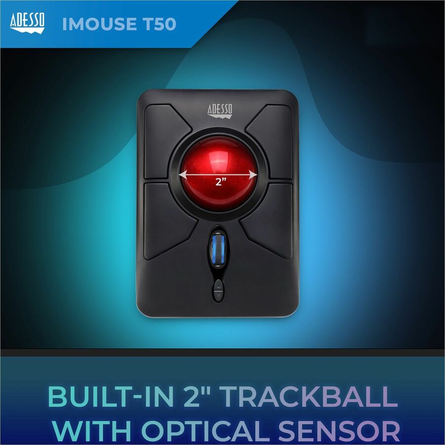 Adesso iMouse T50 Wireless Programmable Ergonomic Trackball Mouse