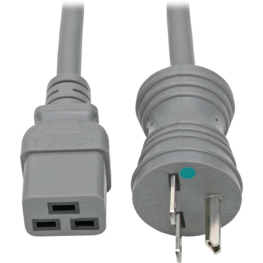 Eaton Tripp Lite Series Hospital-Grade Power Cord, NEMA 6-15P to C19 - Heavy-Duty, Green Dot, 15A, 250V, 14 AWG, 6 ft. (1.83 m), Gray