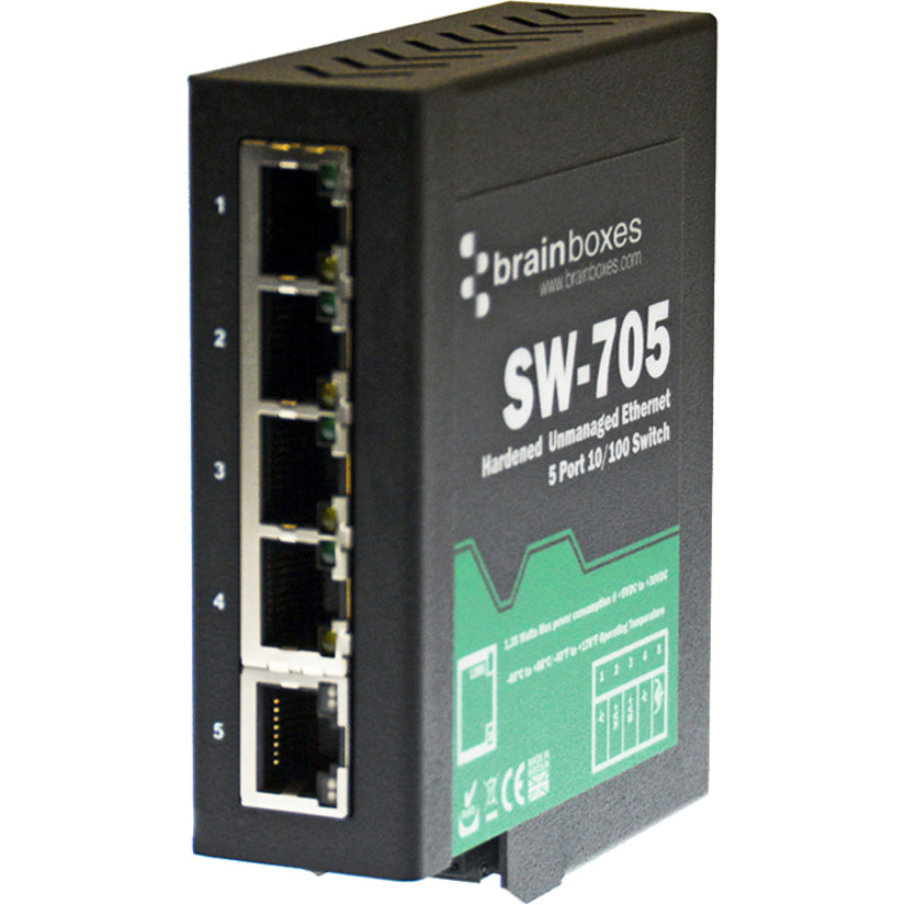 Brainboxes Industrial Hardened Ethernet 5 Port Switch DIN Rail Mountable