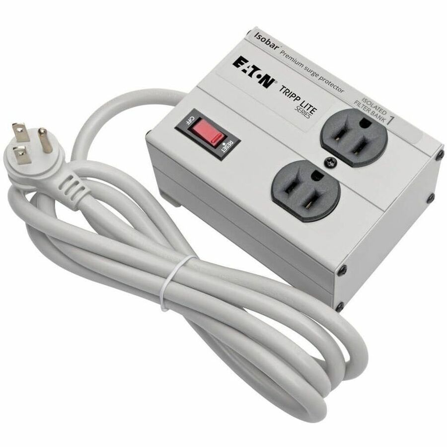 Eaton Tripp Lite Series Isobar 2-Outlet Surge Protector, 6 ft. Cord with Right-Angle Plug, 1410 Joules, Metal Housing